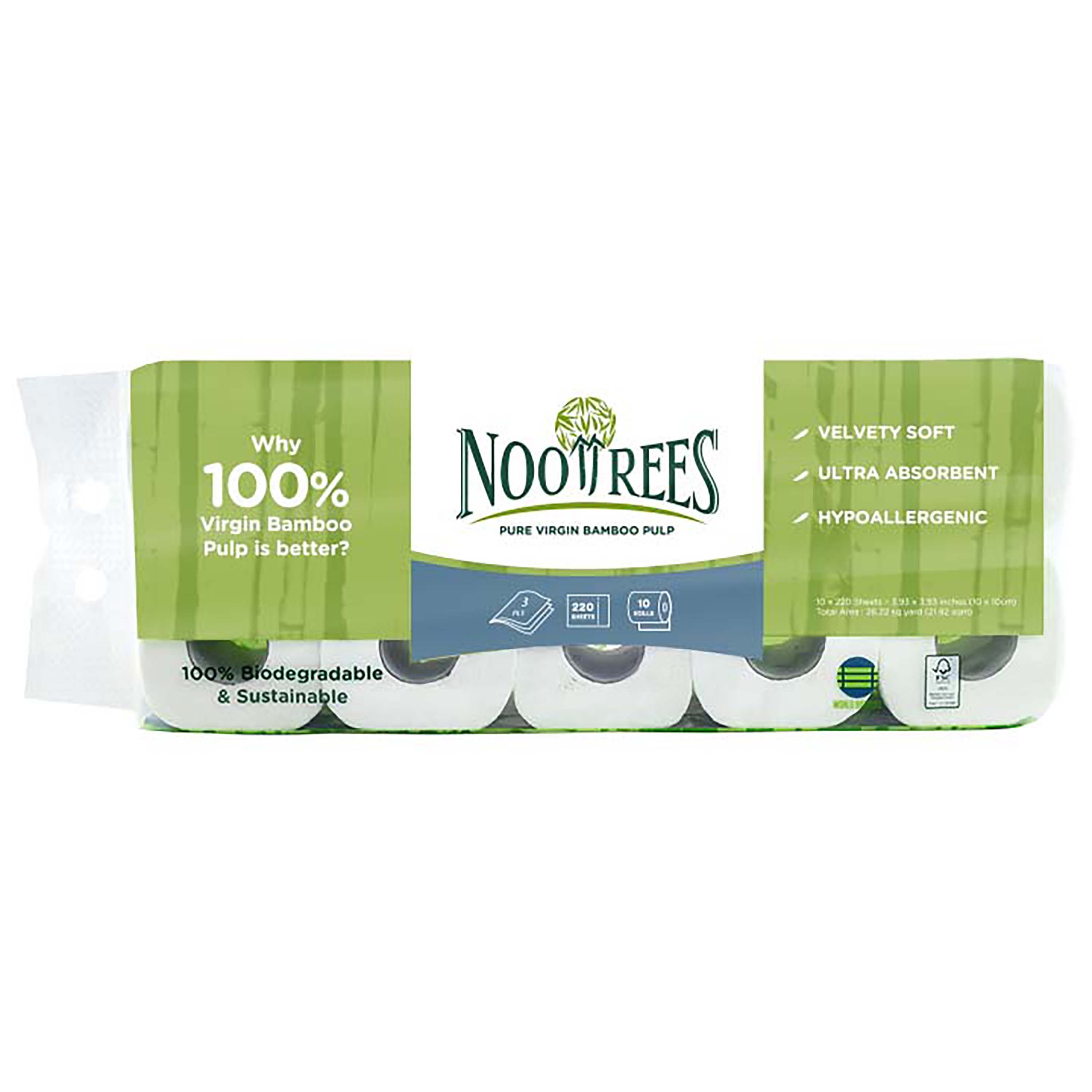 NooTrees Bamboo 3-Ply Bathroom Rolls (10 Rolls x 220 Sheets) x 10