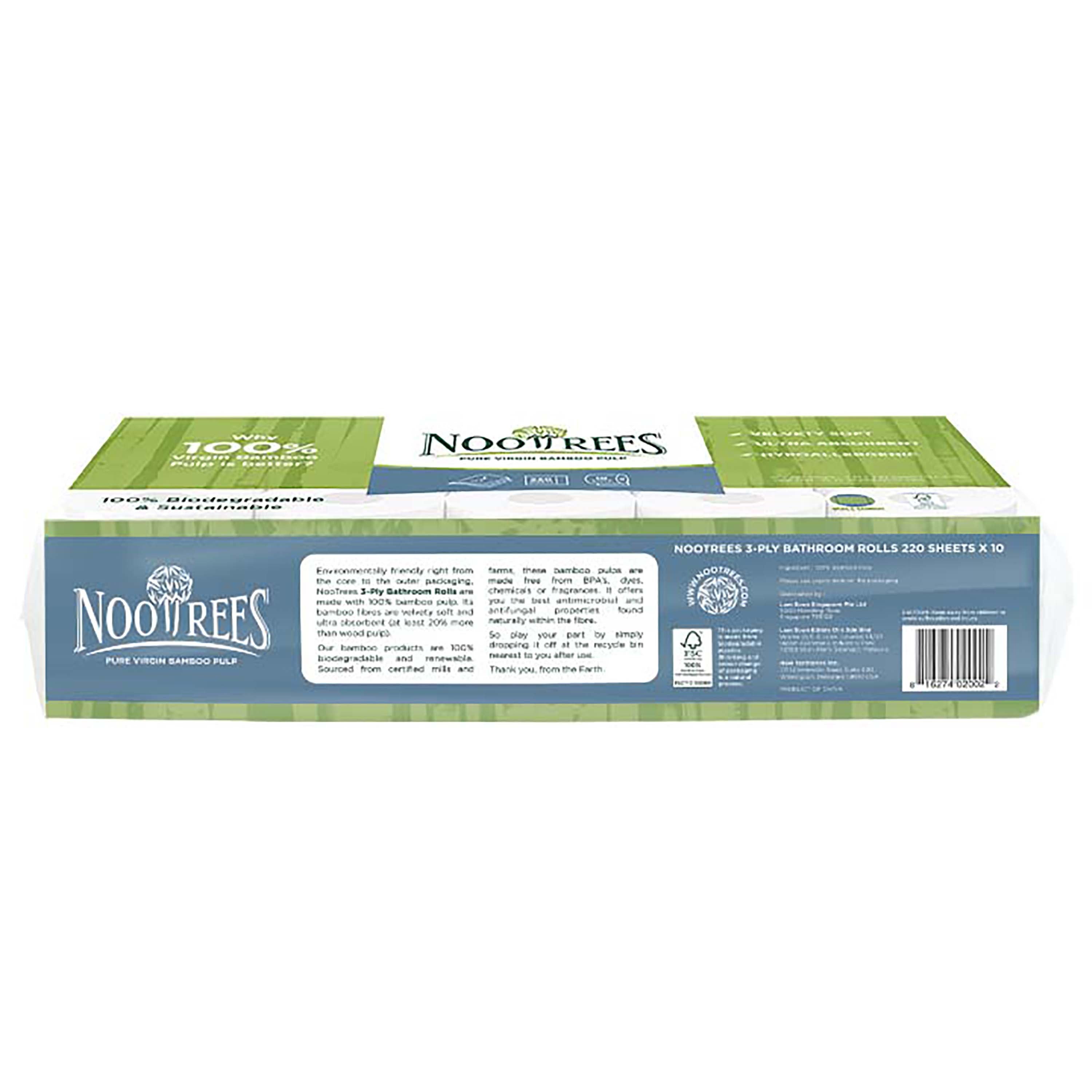 NooTrees Bamboo 3-Ply Bathroom Rolls (10 Rolls x 220 Sheets) x 10