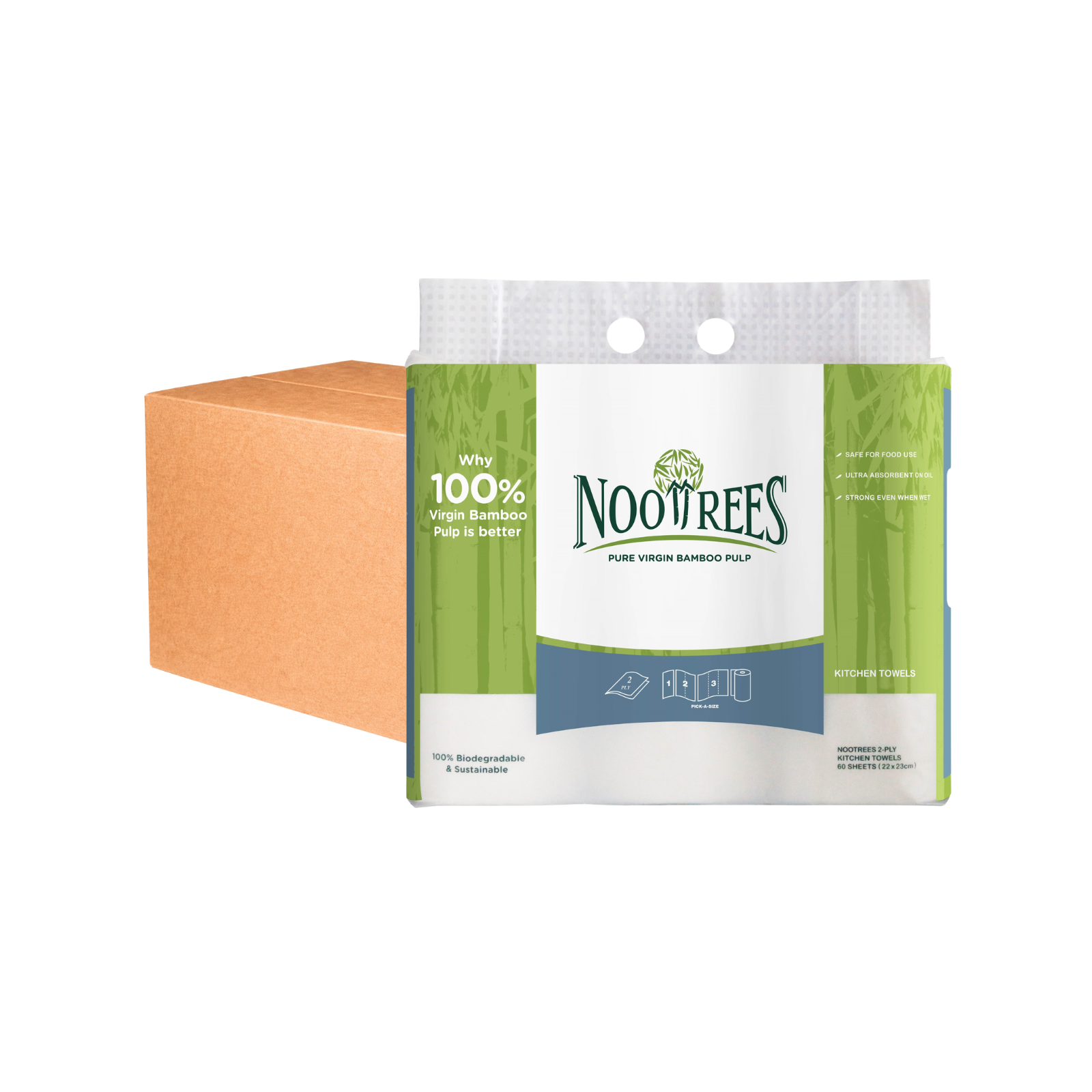 NooTrees Bamboo 2-Ply Kitchen Towel (3 Rolls x 60 Sheets) x 16