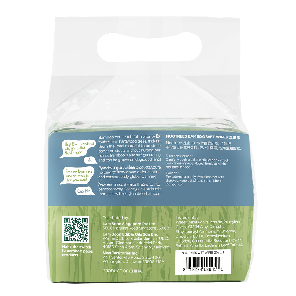 NooTrees Wet Wipes (3 Packs x 20 Sheets) x 18